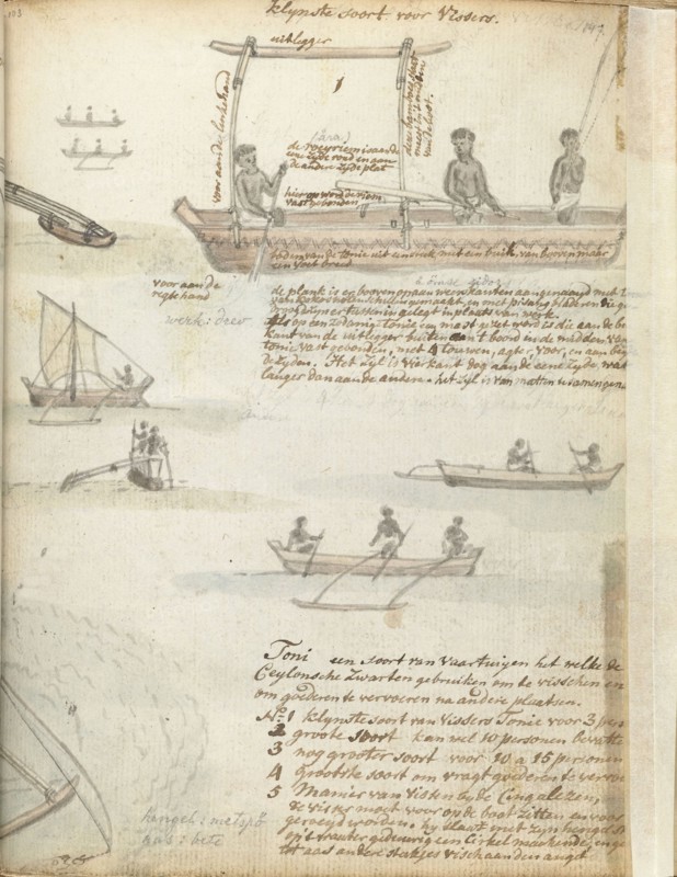 Dhoni, fishing boats in the Bay of Galle, 1786. Creator: Jan Brandes.