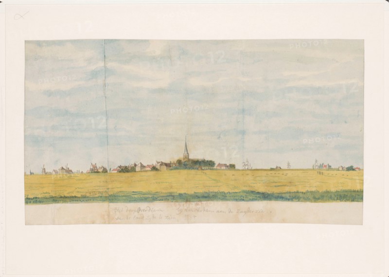 The village of Over-Diemen near Amsterdam on the Zuiderzee, view from land, 1764-1771. Creator: Jan Brandes.