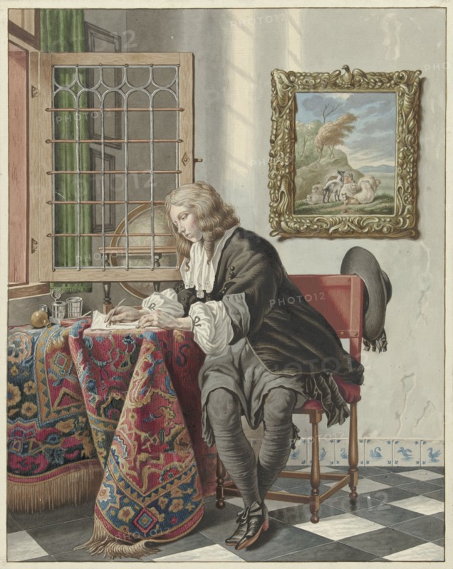 Young man writing at a window, 1734-1785. Creator: Jan Stolker.