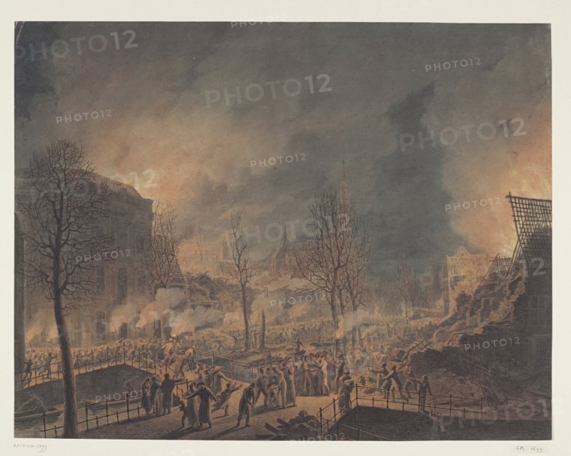 King Louis Napoleon visits the ruins...after the explosion of the powder ship..., (1807-1809).  Creator: Jan Willem Pieneman.