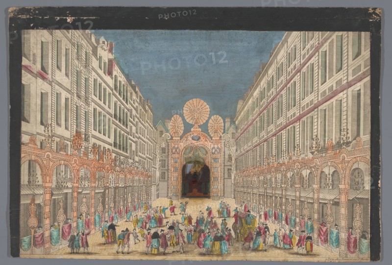 View of decorations on rue de la Ferronnerie in Paris on occasion of the restoration...1745 Creator: Anon.