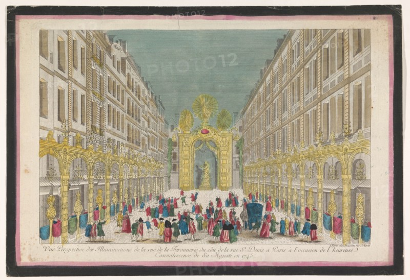View of decorations on rue de la Ferronnerie in Paris on occasion of the restoration...1745 Creator: Anon.