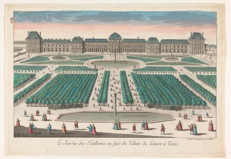 View of Jardin des Tuileries in Paris with view towards the Palais du Louvre, 1745-1775. Creator: Anon.