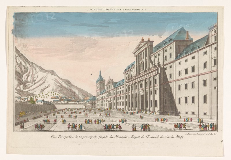 View of El Escorial  in the vicinity of the city of Madrid, seen from the south, 1745-1775. Creator: Anon.