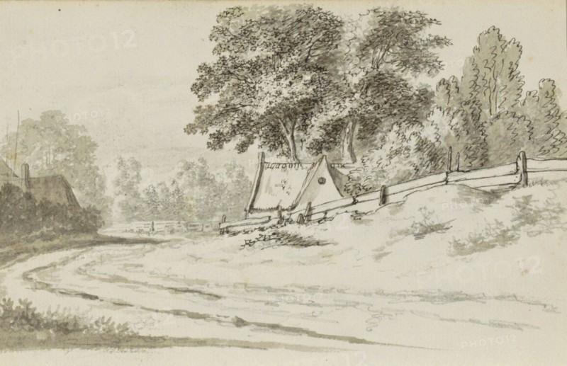 Houses on a path in a landscape, 1783. Creator: Johannes Huibert Prins.