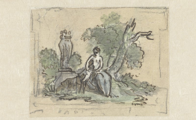Woman with dog in park, c.1752-c.1819. Creator: Juriaan Andriessen.