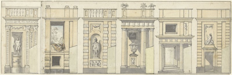Six designs for a decorative wall, c.1752-c.1819. Creator: Juriaan Andriessen.