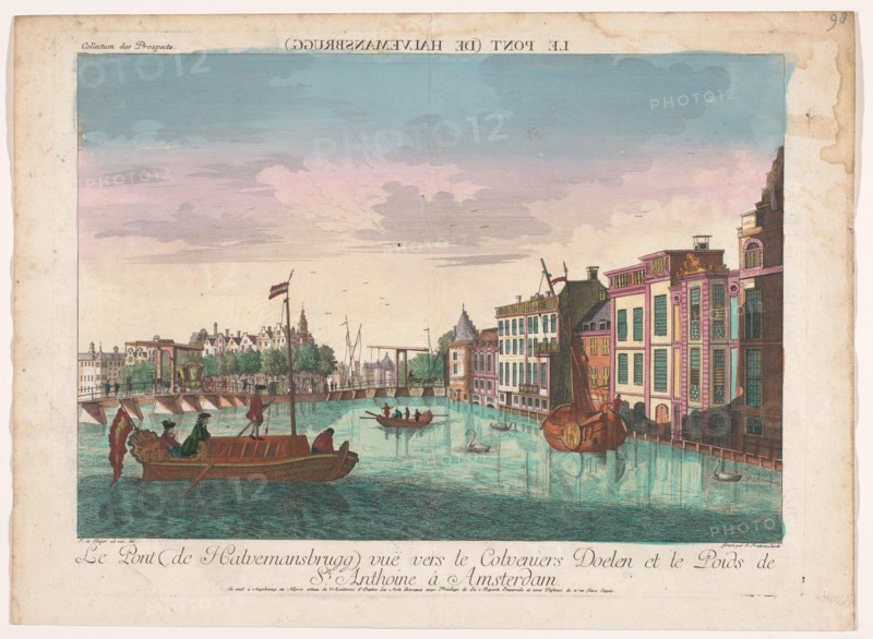 View of the Halvemaansbrug over the Amstel in Amsterdam, 1755-1779. Creator: Johann Friedrich Leizelt.
