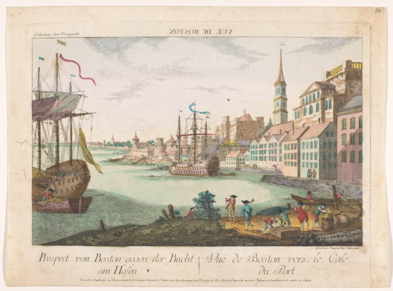 View of the harbour in Boston, 1755-1779. Creator: Franz Xavier Habermann.