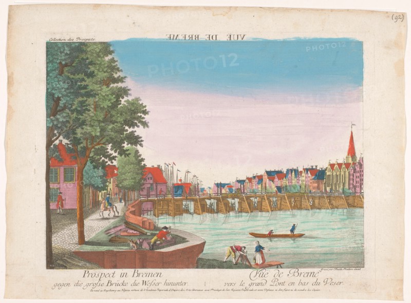 View of the Great Bridge over the River Weser in Bremen, 1755-1779. Creator: Johann Friedrich Leizelt.