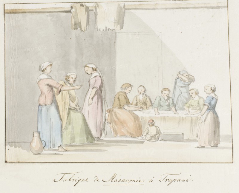 Preparing the Macaroni in Trapani, 1778. Creator: Louis Ducros.