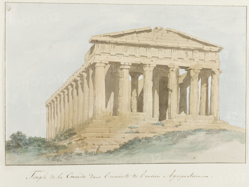 Concorde temple within walls of old Agrigentum, 1778. Creator: Louis Ducros.