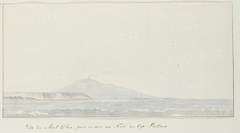 View of Etna over the sea north of Capo Passero, 1778. Creator: Louis Ducros.