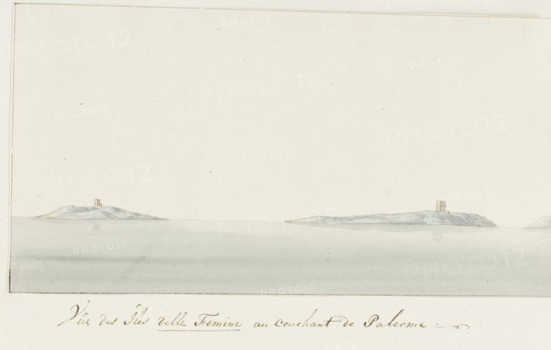 View of Isola delle Femmine near Palermo, 1778. Creator: Louis Ducros.