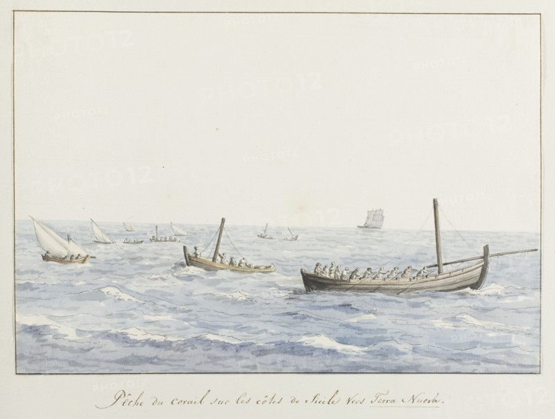 Coral fishermen off the coast of Sicily at Terranova, 1778. Creator: Louis Ducros.