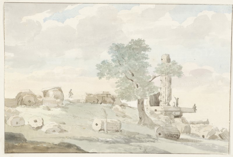 Remains of the Temple of Heracles within the walls of old Agrigento, 1778. Creator: Louis Ducros.