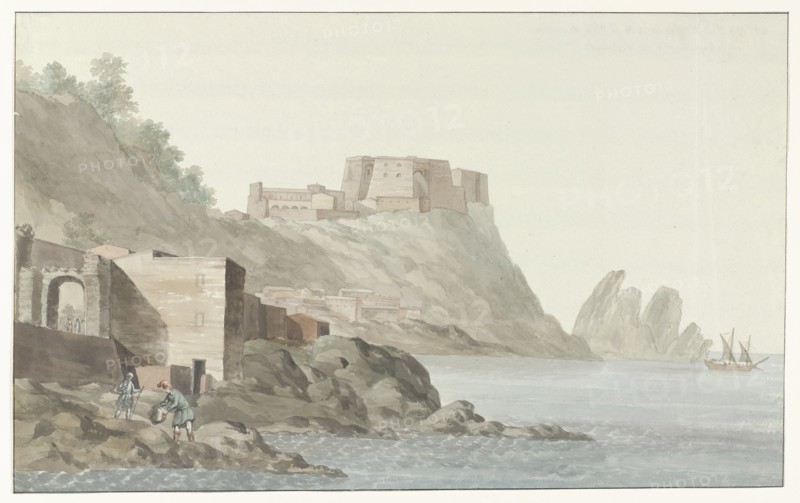 Rock and town of Scilla in the Calabria region on the east coast, 1778. Creator: Louis Ducros.