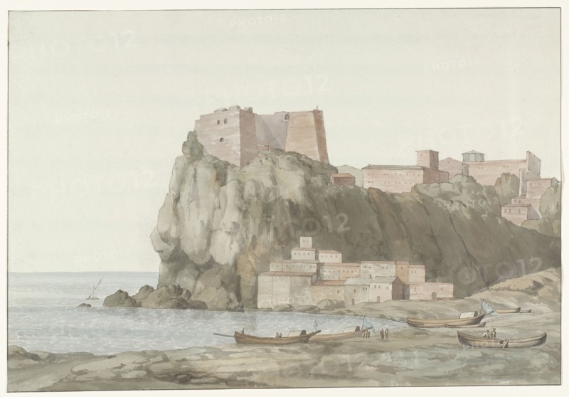 Rock and town of Scilla in the Calabria region on the west coast, 1778. Creator: Louis Ducros.