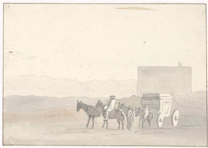 Stop on the road before arrival in Terracina, 1778. Creator: Louis Ducros.