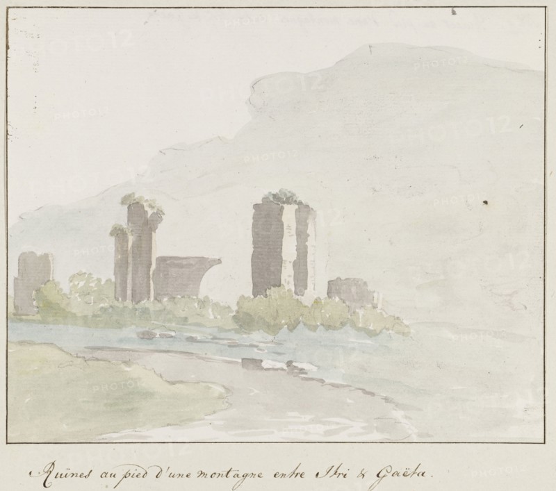 Ruins at the foot of a mountain between Itri and Gaeta, 1778. Creator: Louis Ducros.