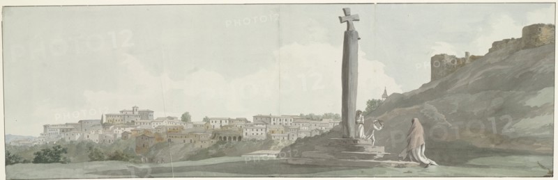 View of Ariano and monument, known as Altar of Janus, 1778. Creator: Louis Ducros.