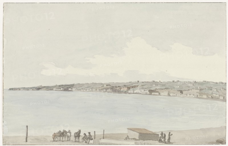 View of the promontory of Posillipo with ancient palace..., 1778. Creator: Louis Ducros.