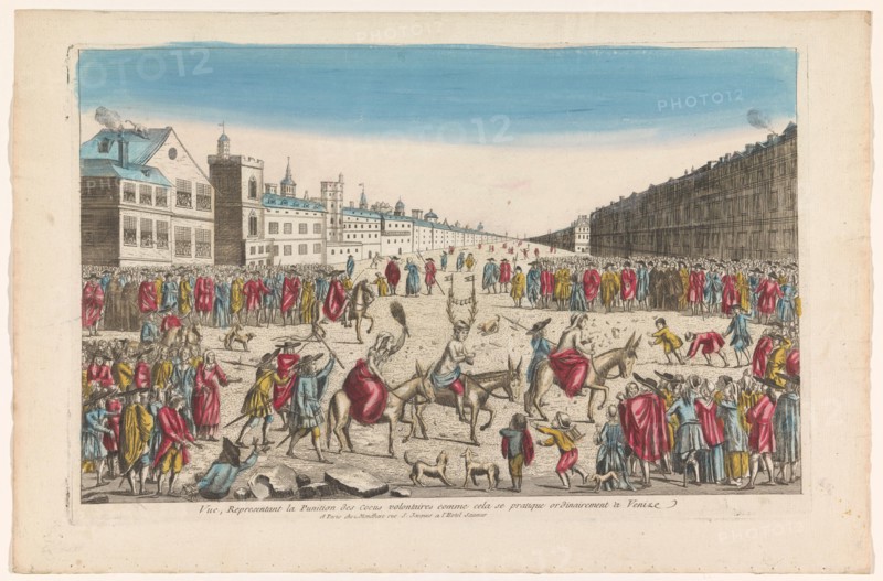 View of a mockery of cheaters on a square in Venice, 1759-c.1796. Creators: Louis-Joseph Mondhare, Anon.