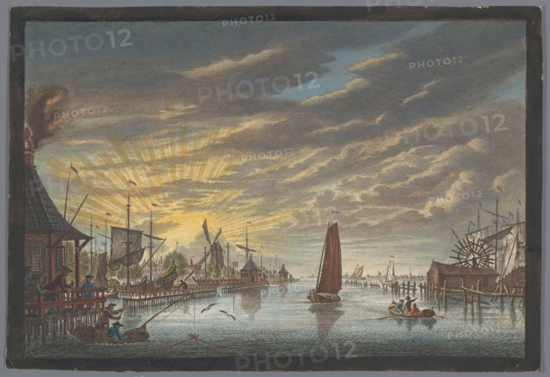 View of the old marina in Amsterdam, seen towards the Bolwerk Leeuwenburg or Blauwhoofd, 1753-1799. Creator: Simon Fokke.