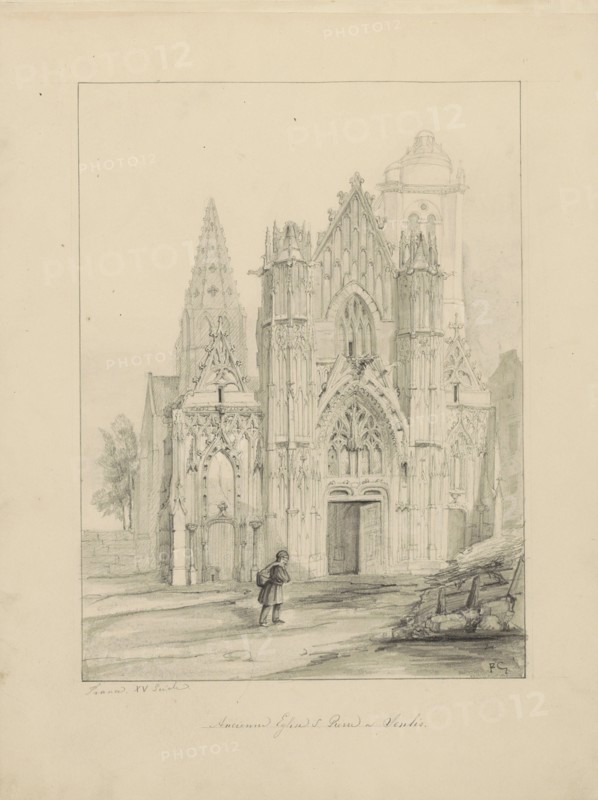 Façade of the cathedral of Senlis, c.1850. Creator: Petrus Josephus Hubertus Cuypers.