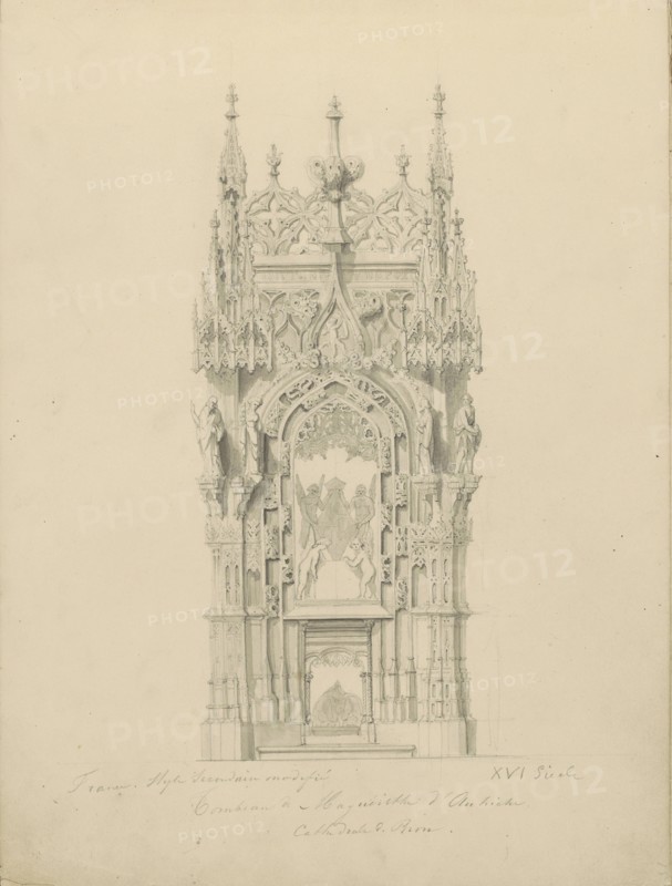 Tomb of Margaret of Austria in the church of Saint Nicholas of Tolentino in Brou, c.1850.  Creator: Petrus Josephus Hubertus Cuypers.