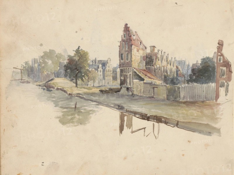 Houses on a quay, 1822-1893. Creator: Willem Troost II.