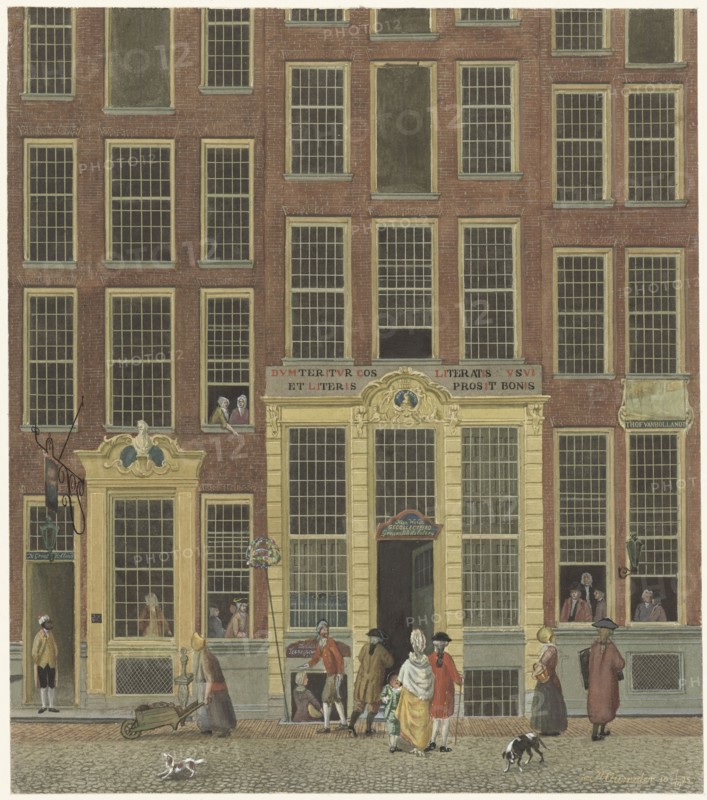 Jan de Groot's bookshop and lottery office in the Kalverstraat in Amsterdam, 1758-1843. Creator: Anon.
