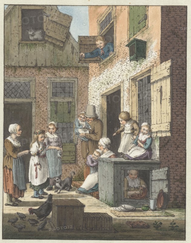 Group of people in front of a house, 1758-1808. Creator: Christina Chalon.