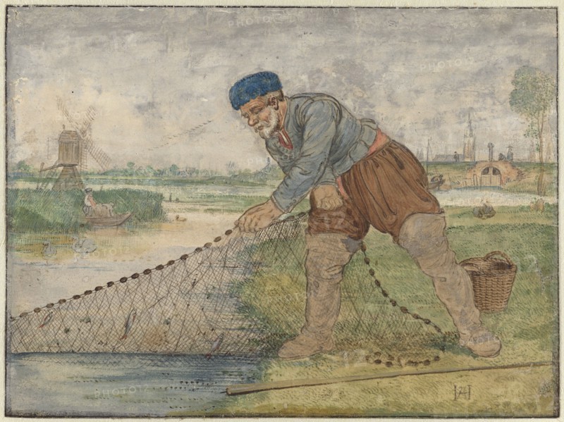 A Fisherman Hauling in his Net, c.1625-c.1630. Creator: Hendrick Avercamp.