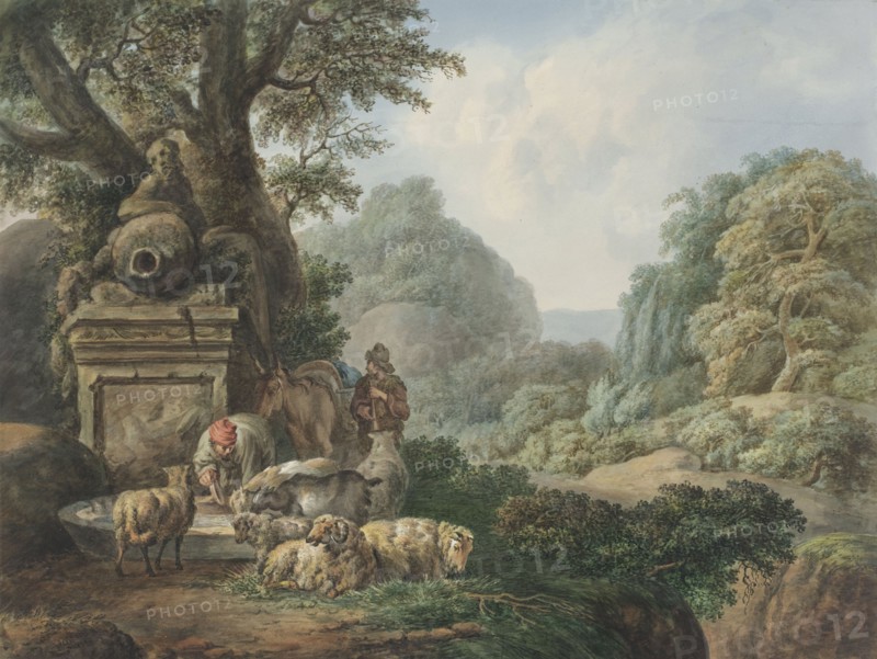 Landscape with shepherds at a waterhole, 1789-1853. Creator: Jan Willem Pieneman.