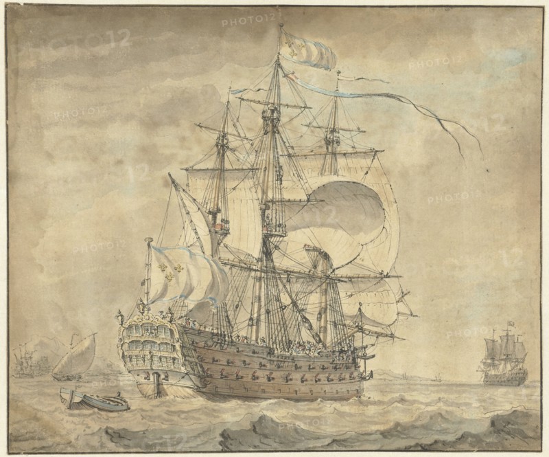 A French three-deck warship under full sail, 1770. Creator: Johannes Swertner.