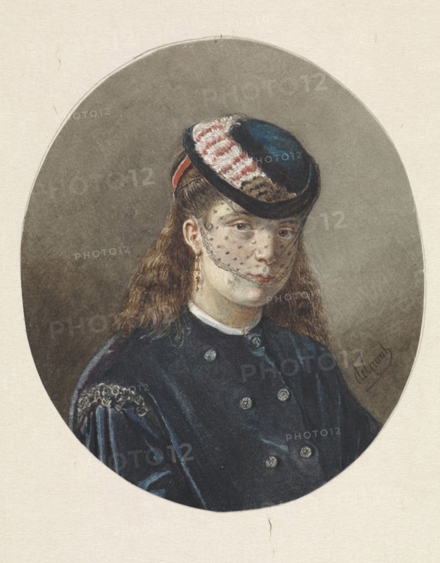 Portrait of a young woman in a veiled hat, 1838-1899. Creator: Joseph de Groot.
