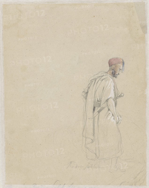Figure study of a man with a turban and sword, 1824-1880. Creator: Raden Saleh.