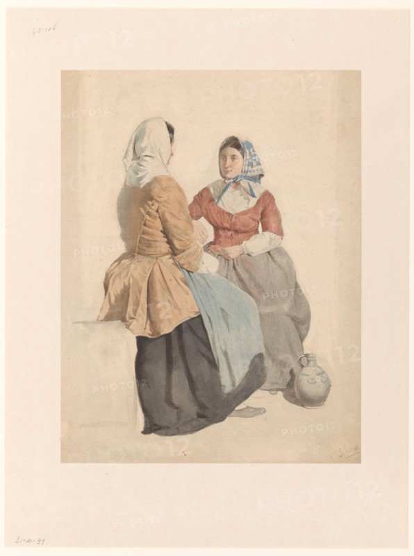 Two seated women with a jug, 1819-1849. Creator: Willem Hendrik Schmidt.