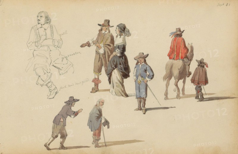 Figures in seventeenth-century clothing, 1852. Creator: Cornelis Springer.