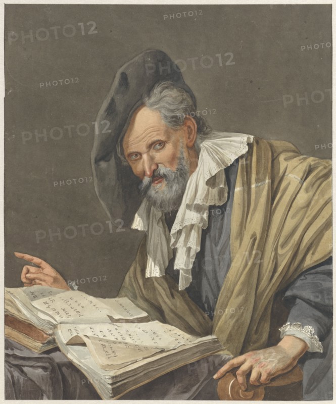 Man with beret and a book, 1798. Creator: R.M. Pruysenaar.