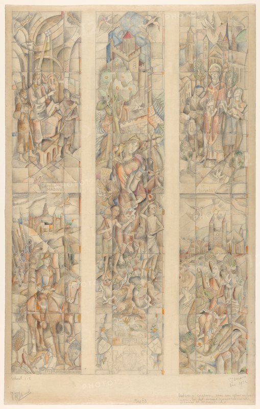 Design for a stained glass window, in the new Government Building in Maastricht, 1932. Creator: Henri Charles Jonas.