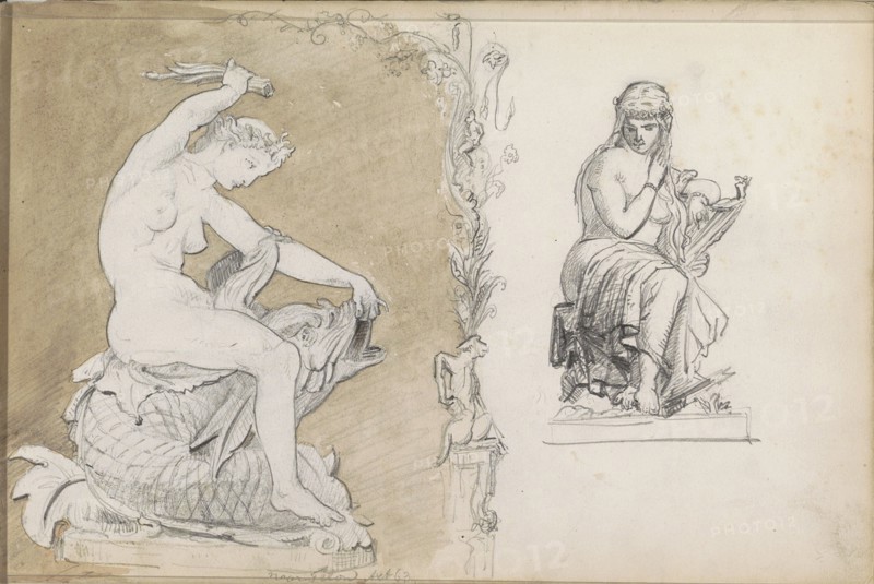 Two sculptures of naked women, 1863. Creator: Isaac Gosschalk.