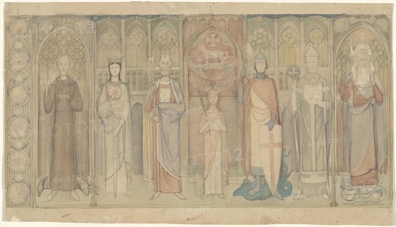 Design for the Tweede Bossche Wand: seven standing saints., c. 1869-c. 1925. Creator: Antoon Derkinderen.
