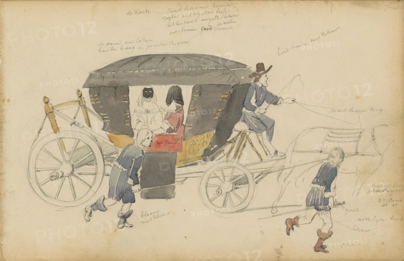 Two women in a carriage, 1852. Creator: Cornelis Springer.