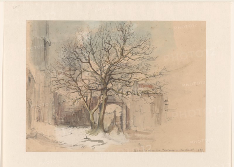 Court of the Sint Antoniusklooster in Maastricht, in winter, 1837. Creator: Alexander Schaepkens.