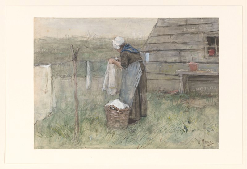 Woman at a clothesline, 1848-1888. Creator: Anton Mauve.
