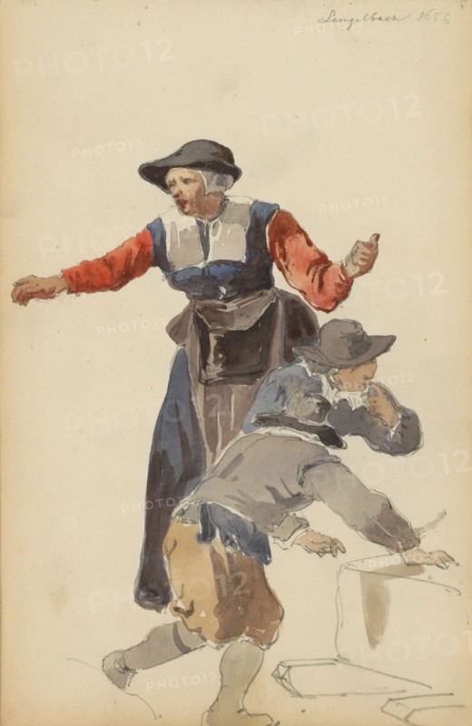 Woman behind two boys, c. 1846-c. 1882. Creator: Cornelis Springer.