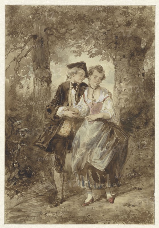 In love couple in the forest, 1832-1891. Creator: Herman Frederik Carel Ten Kate.