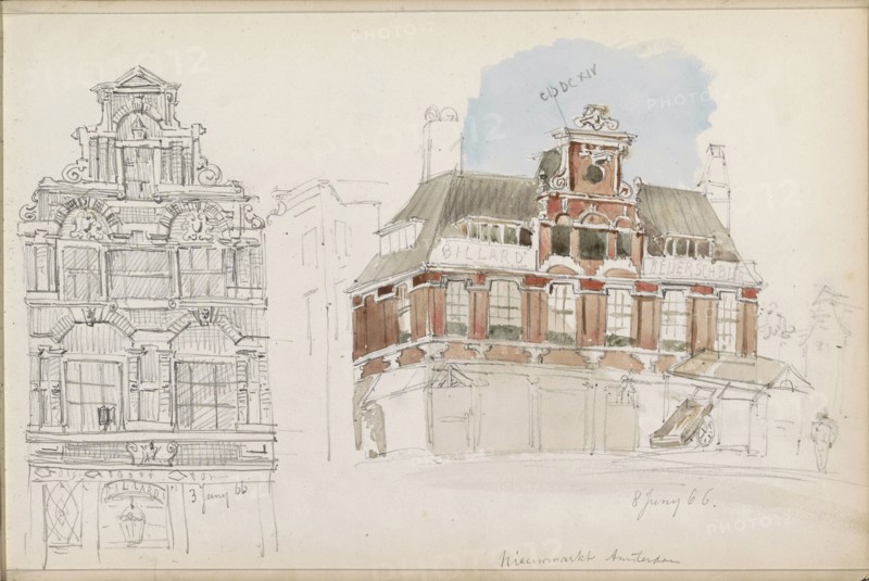 Buildings on the Nieuwmarkt in Amsterdam, 1866. Creator: Isaac Gosschalk.